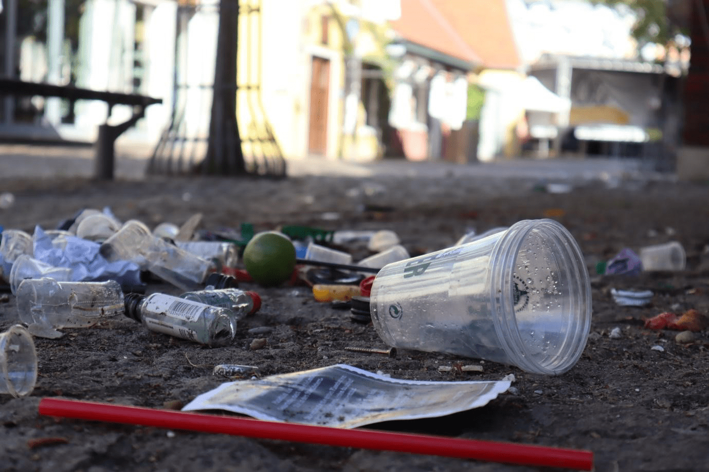 waste strewn on the floor in a street